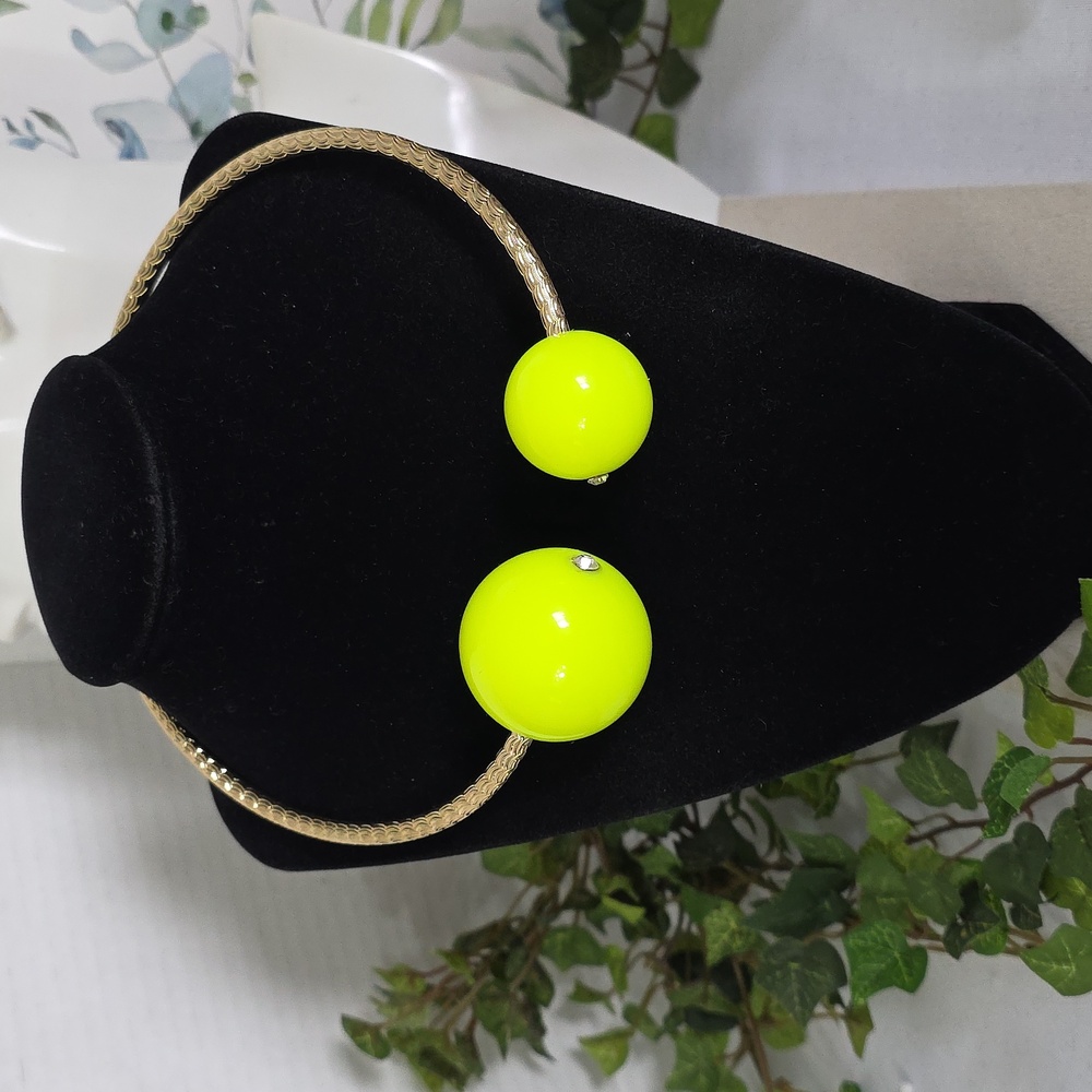 Statement Gold Flexible Choker Necklace with Large Yellow Spherical End Beads